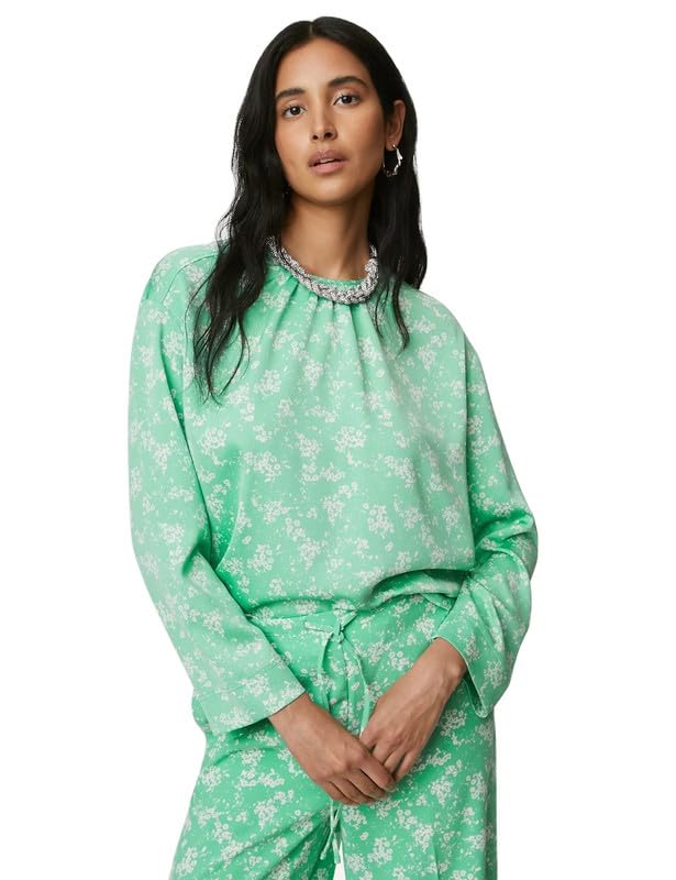 Marks & Spencer Floral Round Neck Top Green Mix