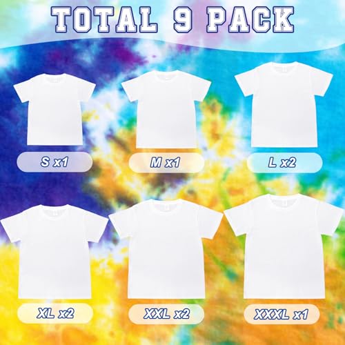 Liitrsh 9 Pcs Unisex White T Shirt for Tie Dye Sublimation Blank Crew Neck Short Sleeve T-Shirt Women Men Cotton White Cotton Shirts for Adults DIY Tie Dye Crafts Party Supplies3