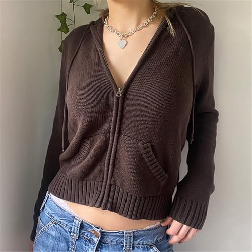 Yuemengxuan Women Zip Up Hoodie Y2k Vintage Long Sleeve Knitted Sweatshirt 90s Crop top Knitwear Coat Jacket Streetwear4