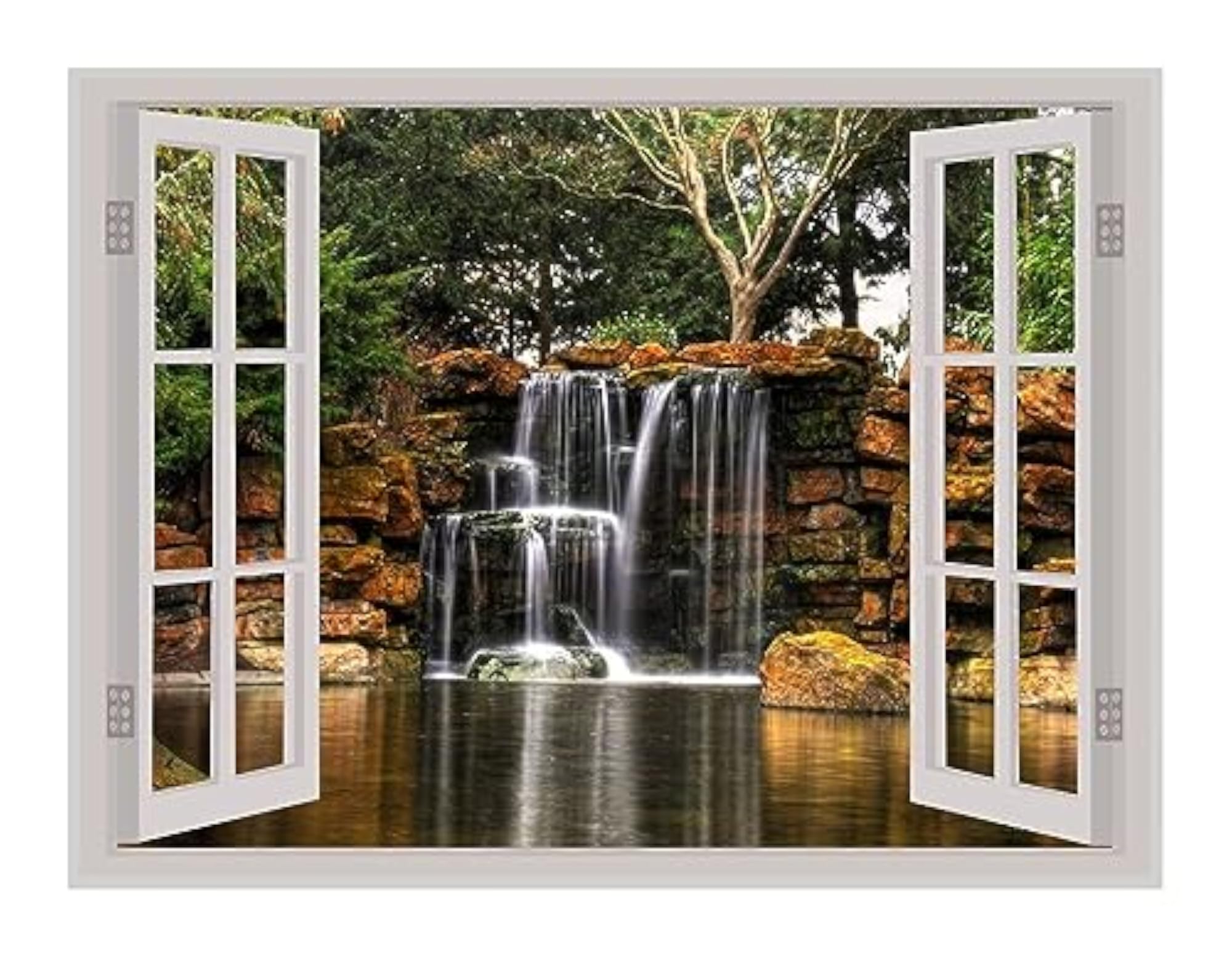 Natural Water Fall Window Illusion Wall Sticker, Scenic Art