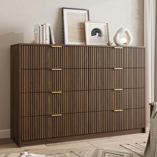 Image of MAISONARIA Dresser for Bedroom, 8 Drawer Double Dresser, Modern Chest of Drawers for Bedroom, Living Room, Entryway and Closet, 55 inch L x 15.7 inch D x 37.4 inch H, Walnut