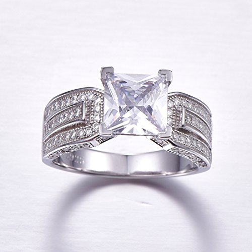 Elegant Wedding Rings for Women Sterling Silver Princess Cut Cubic Zirconia Ring2