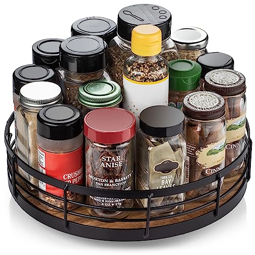Gennua Kitchen 10” Acacia Wood Lazy Susan Turntable Organizer For Spices, Condiments, And More - Wooden Cabinet And Pantry Organization And Storage - Practical Gift Idea For Wedding Or Housewarming #TOP5