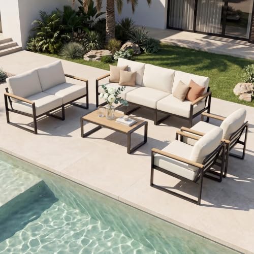 Image of Aoxun Patio Furniture Set, Metal Outdoor Furniture with Thick Cushions