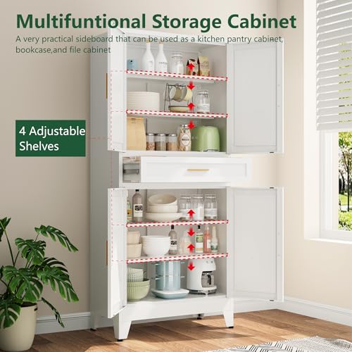 Image of Bevivog Tall Pantry Cabinet with Drawers, 71 inch Metal Storage Cabinets with Doors and Shelves, 4 Doors Freestanding Cupboard for Kitchen /Office /Dining Room /Living Room /Laundry