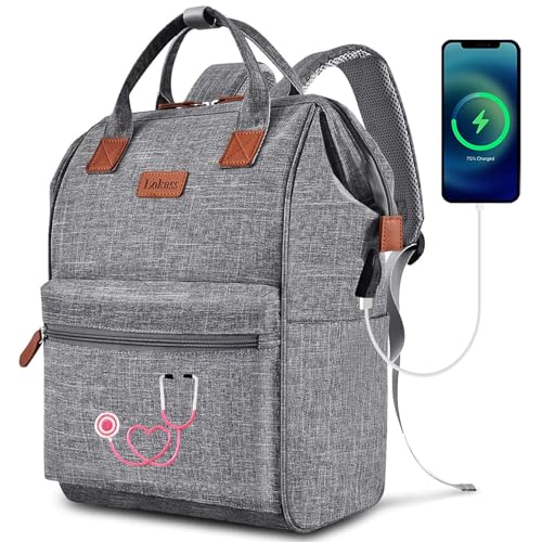 Srotek Mochila de enfermeira/mochila para laptop de 15,6 polegadas/bolsa de enfermagem para trabalho de enfermeira/bolsa clínica médica de saúde doméstica, Cinza, Large, Estilo 5