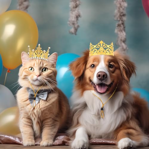 Talltalk Hundekrone, Kopfband, Haustier-Geburtstag, Party, Gold, Strass, Kunstperlen, Katzenkrone, Hut mit verstellbarem Riemen, für Welpen, Hochzeit, Haarschmuck, Foto-Requisite, Kostüm, Kleid, 4