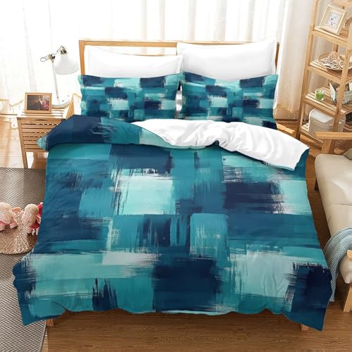 Housse de couette bleu effet 3D en microfibre premium pour lit 1 place