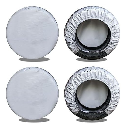 kayme Rv Tire Covers Set of 4, Travel Trailer Camper Truck SUV Motorhome Waterproof Wheel Cover, Sun Rain Snow Protector, Fit 27-29 Inch Tire Diameter/Silver