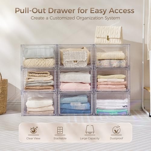 Vtopmart-4-Pack-Clear-Stackable-Closet-Storage-Drawers-15QT-Medium-Easily-Assemble-Closet-OrganizersPlastic-Storage-Bins-for-BathroomCabinetKitchen-PantryUnder-Sink-Organization
