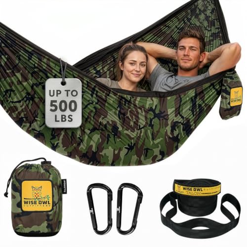 Image of Wise Owl Outfitters Camping Hammock - 500lbs Portable Hammock with Tree Straps - Travel, Backpacking, Hiking, Outdoors Camping Gear - Double