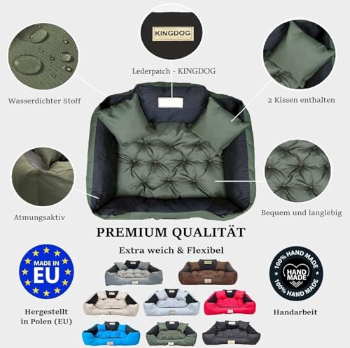 KING DOG Hundebett Grosse Hunde Waschbar Orthopädisches XXL 130 x 105 cm Hundekissen Haustierbett Hundekorb Hundecouch mit Hohem Rand Wasserdicht Material Silikon Füllung Grün