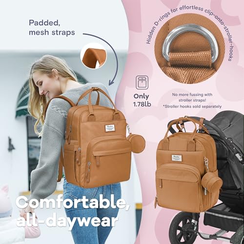 Image of RUVALINO Diaper Bag Backpack-Multifunction Baby Travel Bag with Changing pad, Insulated Bottle Holders & Pacifier Case, Large Capacity, Waterproof, Dark Brown