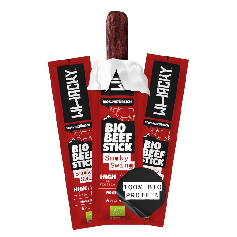 Whacky Bio Beef Sticks – Smoky Swing – Protein Snack aus Rindfleisch – Salami Sticks ohne Zucker – Low Carb, für Fitness, Keto, Outdoor & Unterwegs – Rauchiger BBQ Geschmack (3, Smoky Swing)