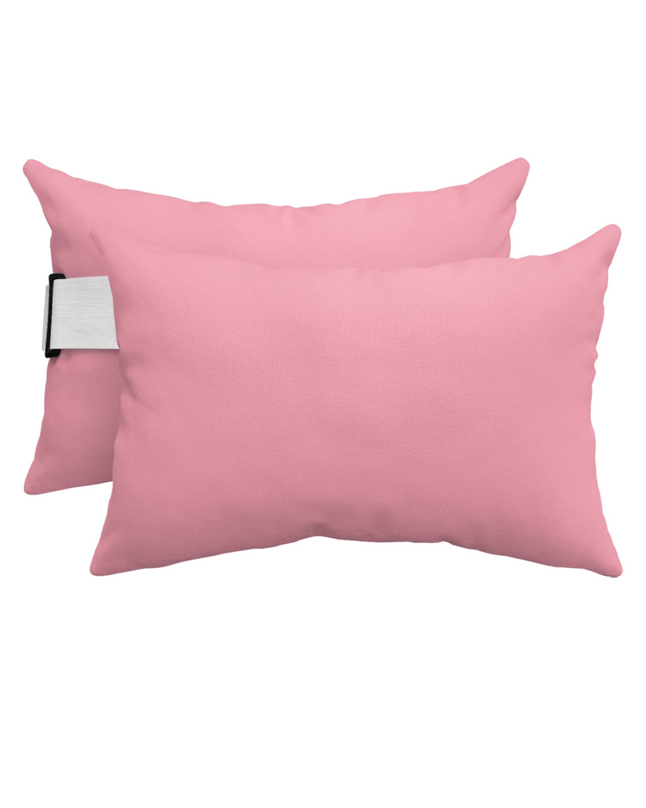 2 Packs Blush Pink Outdoor Chaise Longue Throw Pillow Covers Waterproof with Elastic Band,Beach Pool Lumbar Decorative Pillowcase Cushion Sham,Minimalist Pure Classic Solid Fantasy Color 11x16