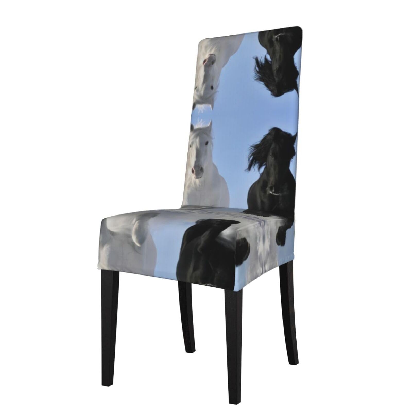Yyhwhjde Black And White Horses Running Prints Dining Chair Throw Covers - Stretchable Spandex Slipcovers For Chair Protection & Refreshing Your Dining Room