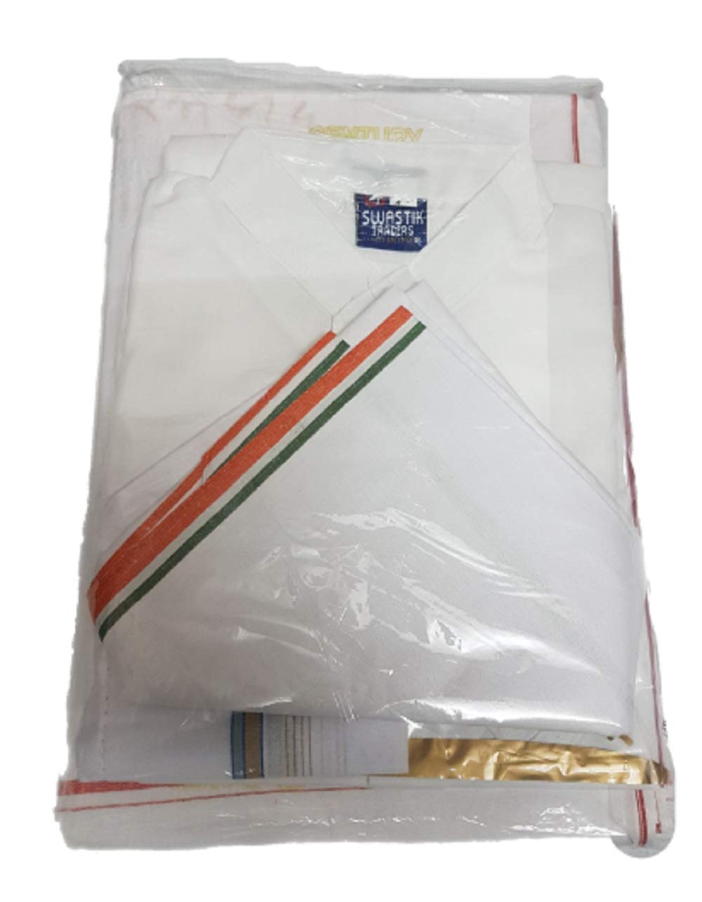 Men's 5 - Piece Pandit Dhoti Set, White color | Unstitched Kurta, Angocha, Vest, Hanky-picture-54
