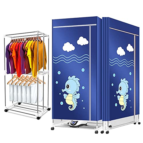 2 Layer Electric Heated Clothes Airer Dryer Rack, Indoor Airer with Warm Air Drying Wardrobe, 240 Minute Timer, Electric Clothes Dryer, Portable Electric Warm Air Dryer 220V/1500W (Color : Blue)