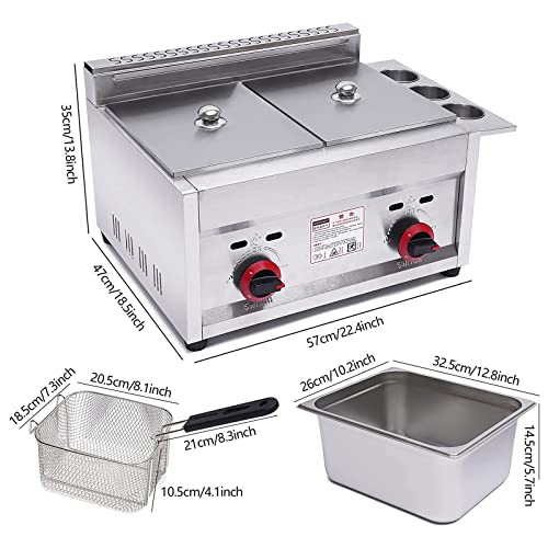 Gasfritteuse, 12 l, gewerbliche Fritteuse, Edelstahl, Doppeltank, Arbeitsplatte, Gasfritteuse, Propan-Fritteuse, Speisenwärmer mit 2 Körben für Pommes Frites, Restaurant, Heimküche – Bild 7