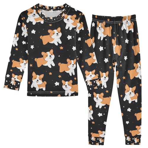 senya Funny Corgis with Star Pajamas Set Long Sleeve Soft Cotton Sleepwear 2 Piece