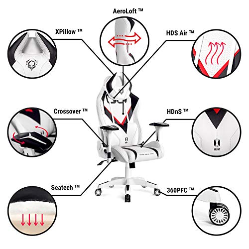 Diablo-X-Hunt-Silla-Gaming-para-Ninos-Silla-de-Oficina-Diseno-Ergonomico-Apoyabrazos-Ajustables-Almohada-Lumbar-y-Cuello-Perforacion-Cuero-Sintetico-Funcion-de-Inclinacion-Blanco-Negro-S
