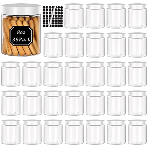 8 oz Plastic Jars with White Lid,36 Pack Refillable Food Jars | Canisters with Screw Lids,Clear Empty Slime Containers for Kitchen Food Storage,Cosmetic,Art Crtafts