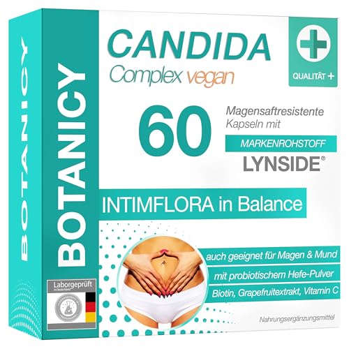 BOTANICY Candida Complex - 60 Kapseln - Bei Candida albicans - Vitamin C, Biotin, Probiotischer Hefepilz, Caprylsäure, Grapefruit & Knoblauch Extrakt