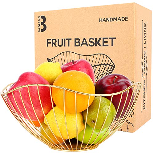 Metal Fruit Basket, Wire Vegetable Bowl For Bread And Snacks, Decorative Fruits And Veggie Storage Holder For Counters, Kitchen, Countertop, Table, Centerpiece (Gold) #TOP7