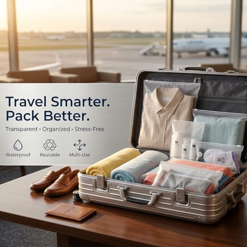 Image of ZURATO 5pc Set Transparent Packing Bags for Travelling, Zip Bags for Clothes, Cosmetic, Jewellery, Tolitary, Shoes Storage Bag for Travel Organizer, Zip Lock Bag with Air Vent Hole (5 Set)