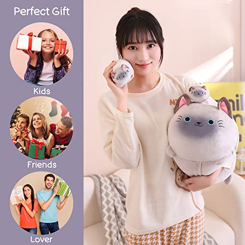 Sqeqe Siamese Cat Plush, Cute Siamese Cat Stuffed Animals Mommy With 4 Squishy Kitties In Her Tummy, Soft Siamese Cat Plushies Pillow Gifts For Kids #TOP5