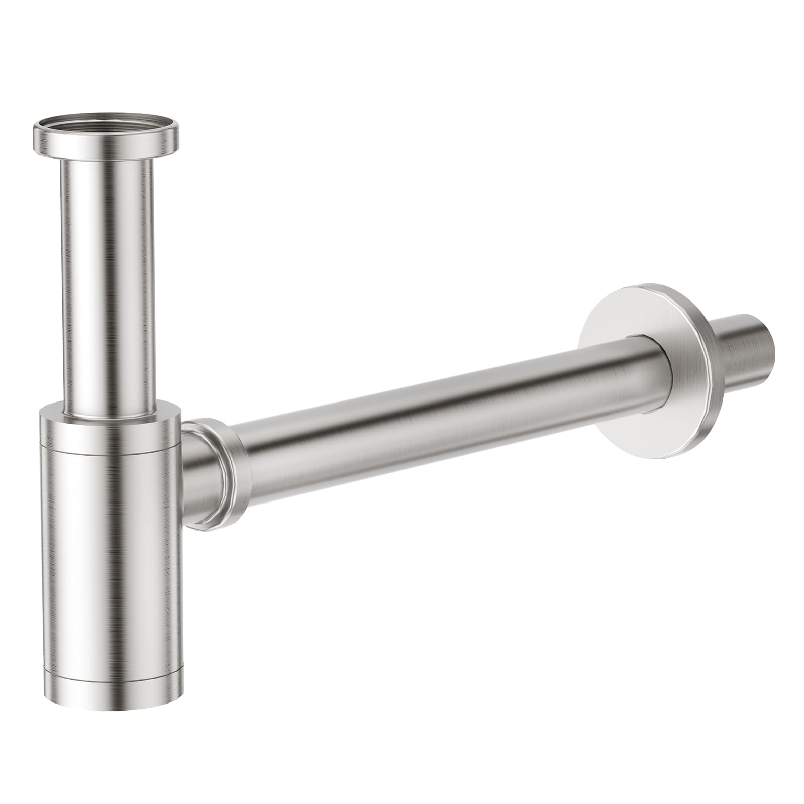 Faustina Sifón universal para lavabo, sifón tubular de 1 1/4 pulgadas, desagüe para lavabo, baño de acero inoxidable cepillado