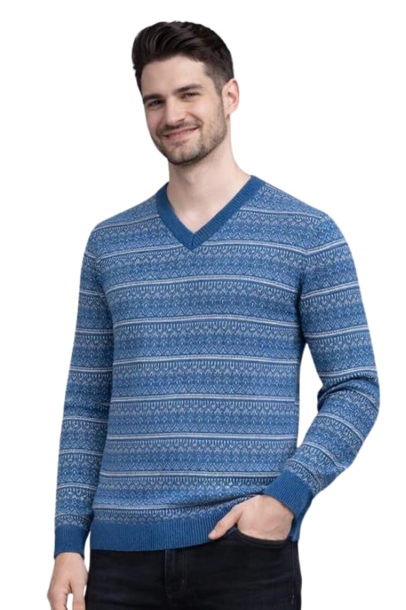 Men Acrylic V-Neck Full Sleeve Self Design Pullover Sweater | Regular Fit Casual Winter Wear Sweater for Men-image-16