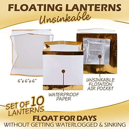 Unsinkable Floating Water Lanterns With Long-Burning Tea Lights | Special Flotation Packet | Waterproof & Flameproof Paper | Chinese Water Lamps For Pool, Pond & Outdoor Party Decor (Pack Of 10) #TOP1
