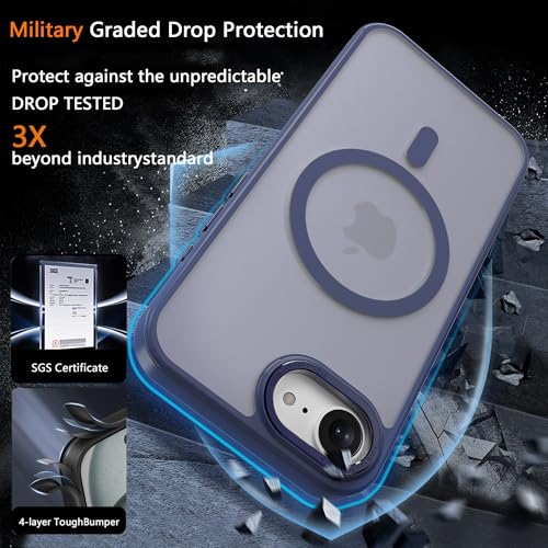 Image of Magnetic iPhone 16E /17e case,Compatible with Magsafe, Military-Grade Protection,Slim Translucent Matte Shockproof with Anti-Scratch Anti-Fingerprint Phone Cover (Dark Blue, iPhone 16E /17e)