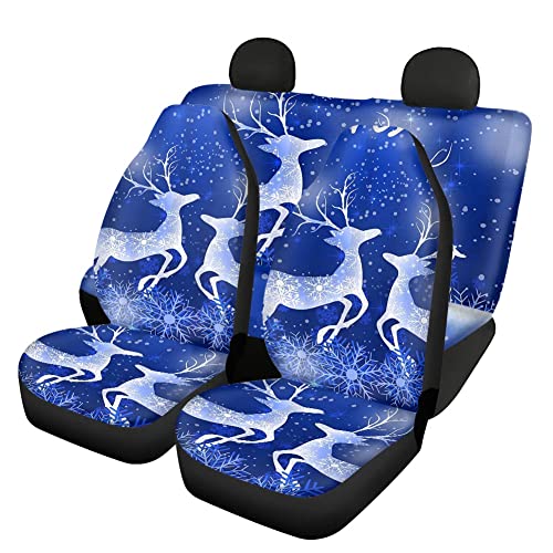 Jeiento 4 Pcs Car Front Rear Seat Covers, Christmas Reindeer Print Durable Auto Bench Seat Protector Mats for Women, Universal Fit Trucks, SUV, Van