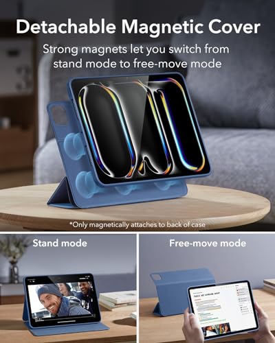 Image of ESR for iPad Pro M5 /M4 13 Inch Cover, iPad Pro 13 Case 2025 /2024 with Pencil Holder, Removable Magnetic Cover, Vertical Stand, Fully Supports Pencil Pro and Pencil (USB-C), Rebound 360 Series, Blue