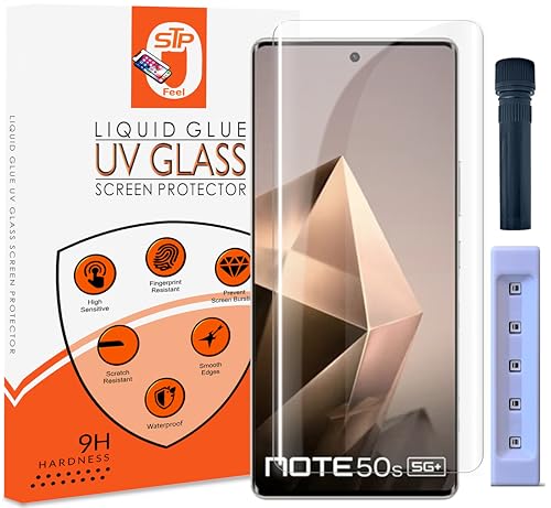 Image of UV Advanced Tempered Glass Screen Protector Guard Compatible For Infinix Note 50s 5G+ (6.78 Inch, Pack of 1) Full Adhesive UV Curved Case Friendly HD Clarity with easy installation kit