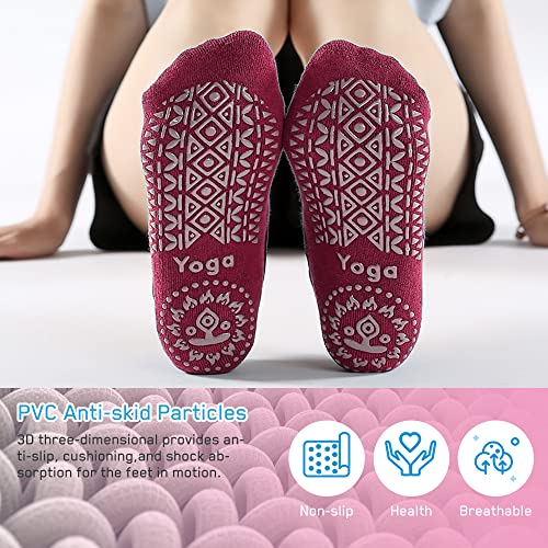 Luckit Yoga Socks With Grips For Women Non Slip Grip Socks Pilates Socks Fitness Socks Anti-Skid Socks For Yoga, Size 5~10 (Wine Red+Peacock Blue) #TOP5