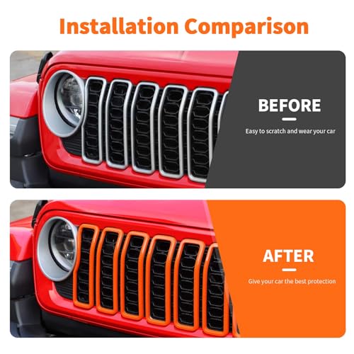 Image of Front Grill Insert Grille Inserts Cover Kit 7Pcs Compatible with 2024-2025+ Jeep Wrangler JL JLU & Gladiator JT,Orange