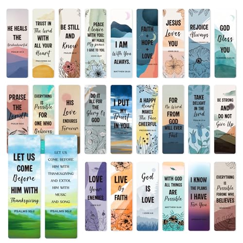 50 Pack Scenery Bookmarks with Bible Verses Double-Sided Designs Inspirational Christian Bookmark for Women & Men Reading Lover Bible Book Markers for Classroom Church