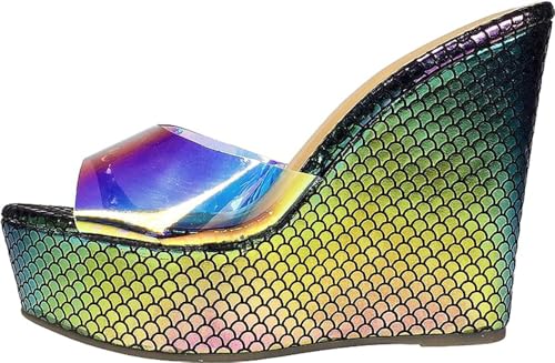 Image of BAMBOO Women's Clear Band Platform Wedge Slide