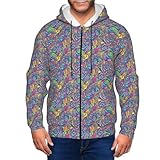 Men's Lightweight Fleece Hooded Jacket Psychedelic Trippy Colorful Surreal Abstract Art, Packable Travel-Ready Zip Coat, Perfect Layer for Fall Hiking & Backpacking Trips