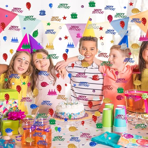 Image of Multicolor Happy Birthday Confetti, 3000 Pcs Birthday Cake Table Metallic Foil Confetti Party Table Decor for Party, Baby Shower, DIY Arts and Crafting
