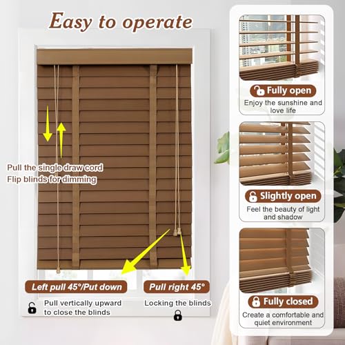 2" Slats Wood Blinds for Indoor Windows, Custom Wood Window Blinds, Wooden Venetian Horizontal Blinds & Shades for Indoor Windows, Office, Living Room, Bedroom
