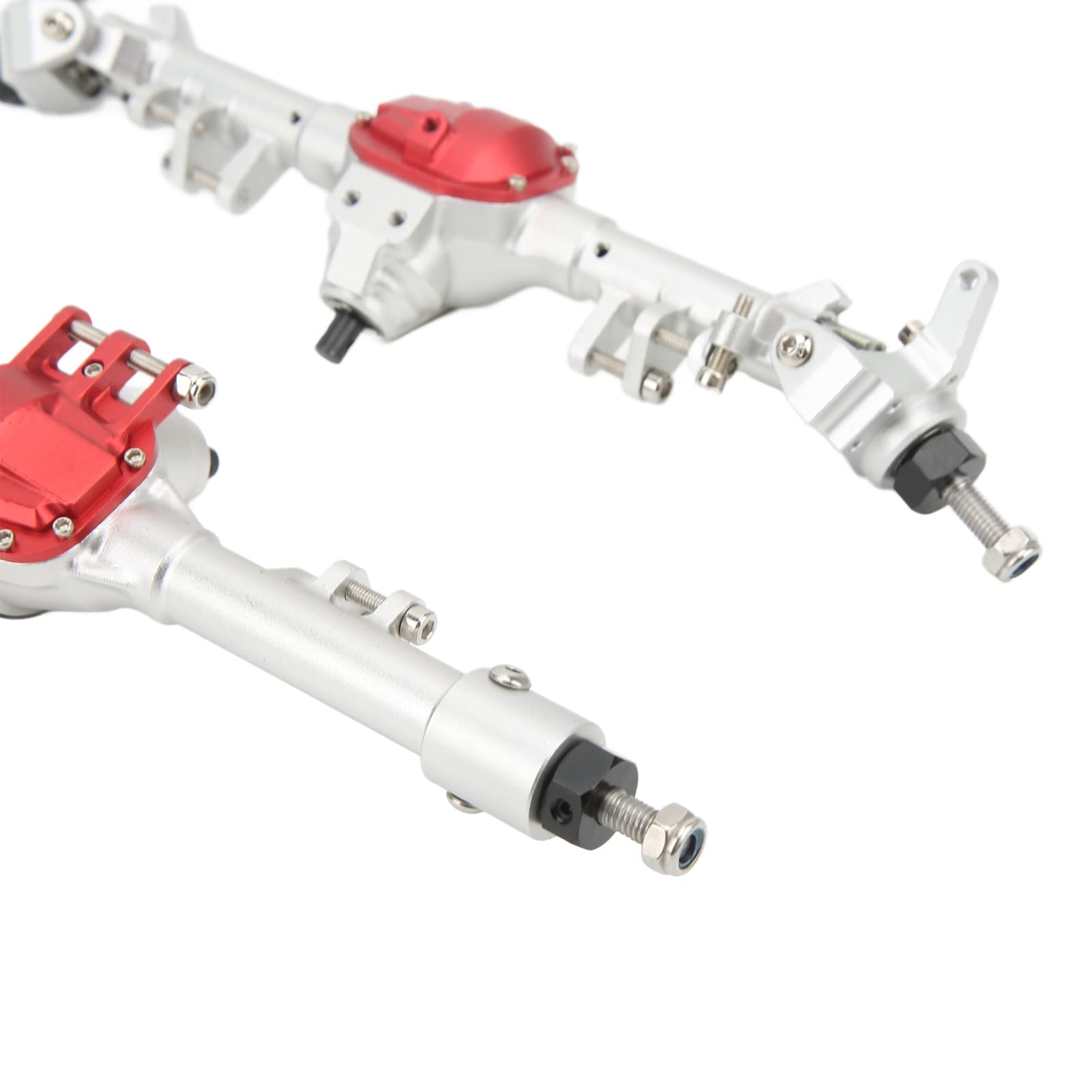 Zestaw przednich i tylnych osi RC z metalu, duży zintegrowany układ kierowniczy, oś samochodu RC do SCX10 II 90046 90047 D90 D1101/10 RC samochód gąsienicowy (srebrny czerwony)