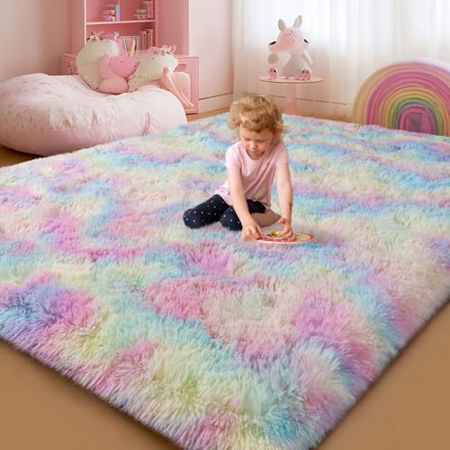 qulint 4x6 Area Rug for Bedroom, Fluffy Colorful Girl Rug for Kids Room