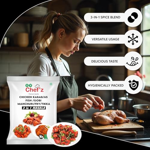 Image of RS Chef'z 3-in-1 Masala Powder 250g (25g, Pack of 10) | Multi-Purpose Spice Mix for Kabab, Chicken 65, Fish & Gobi Fry | No Artificial Colors