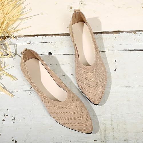 Dressy Flats for Women 2025 Casual Comfortable Lightweight Breathable Slip On Pointed Toe Ballet Shoes Knit Mesh2