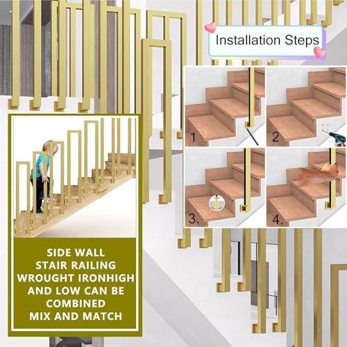 Rambarde d'escalier à fixation latérale en métal doré robuste 95cm编 - 6
