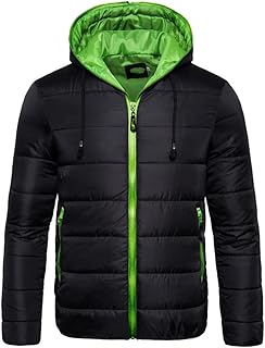 CNSTORE casacos e jaquetas masculinos Jaqueta puffer manga longa com capuz e zíper Jaqueta casual Slim Fit